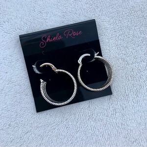 Sheila Rose Paver Huggies Hoop Earrings Silver